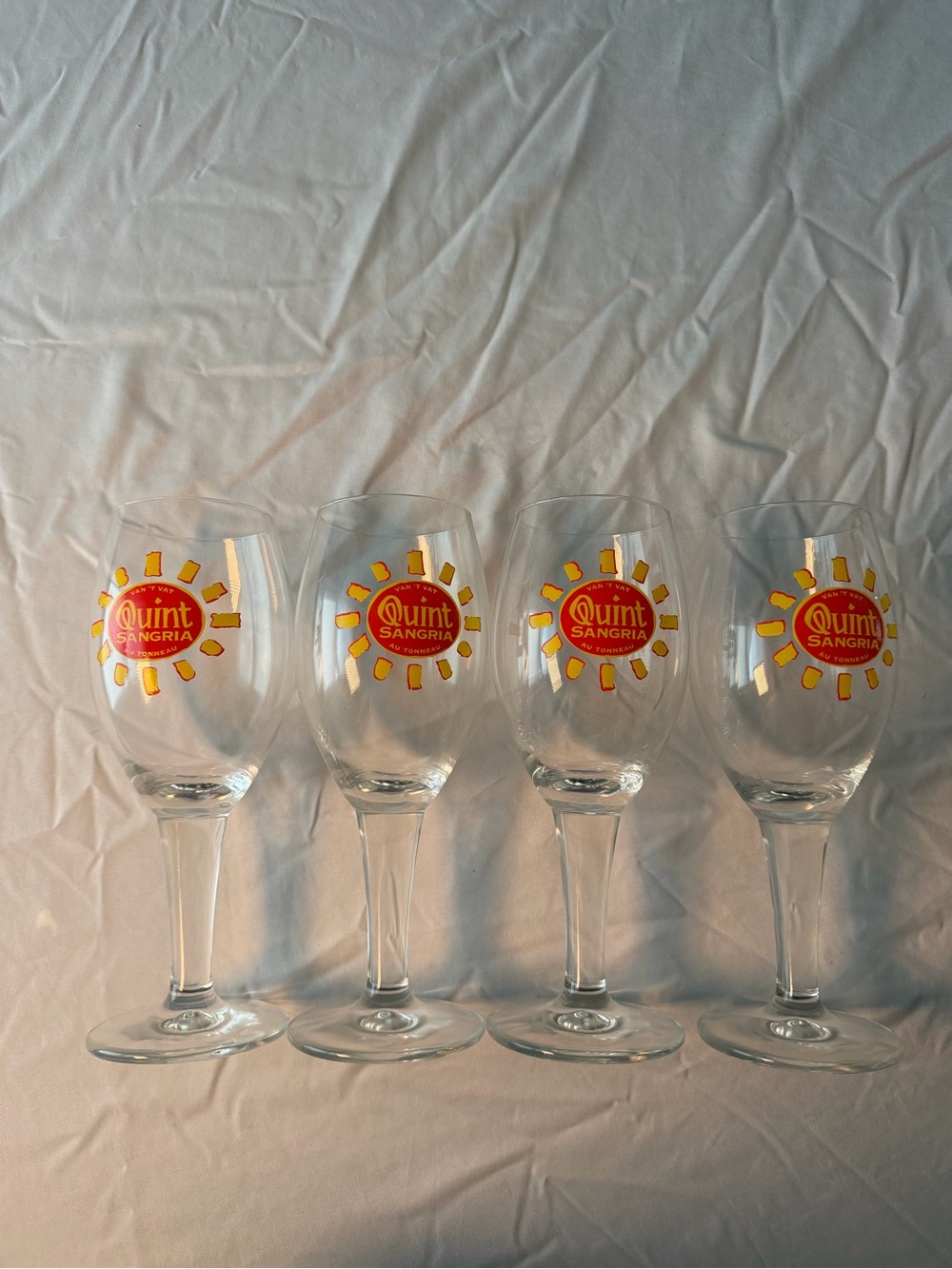 Signature by Sangria Clear Wine Glasses with Yellow and Red Sun Logo - Set of 4